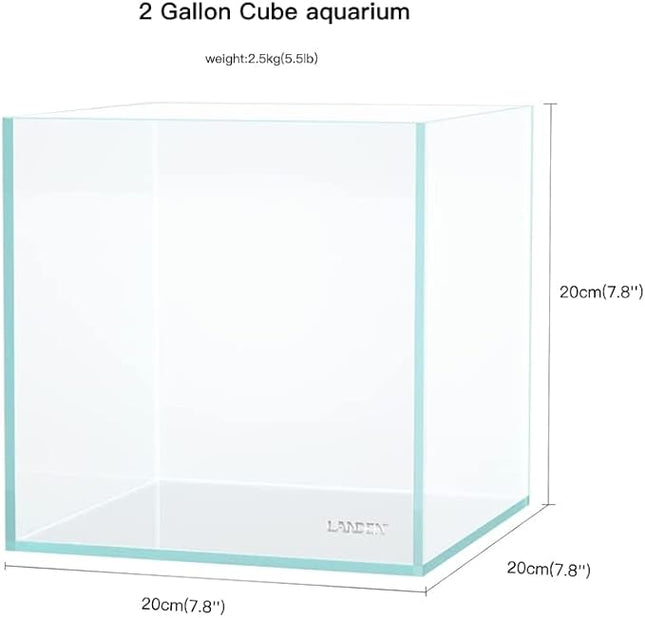 Small Nano Tall Rimless Tank, Glass Fish Tank, Betta Tank (2 Gallon 7.8x7.8x7.8inch/20x20x20cm)