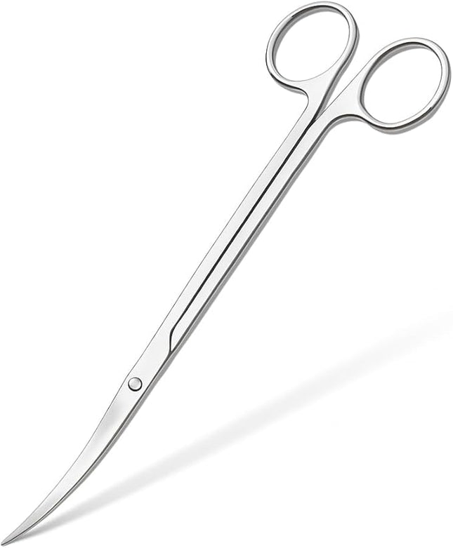 Mandala Crafts 12 Inches Silver Stainless Steel Curved Aquarium Scissors for Trimming Aquatic Plants – Bent Aquascape Scissors for Fish Tanks, Hospital Tanks, Goldfish Bowls, and Terrariums