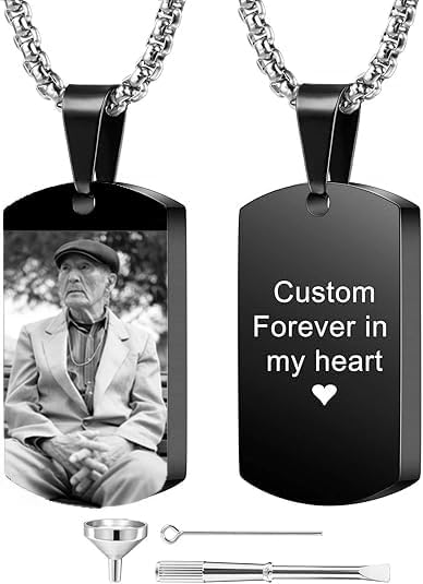 Personalized Ashes Necklace for Men Women Pet Custom Photo Text Urn Necklace Customized Engraving Holder Memorial Cremation Jewelry Keepsake Memorial Gifts