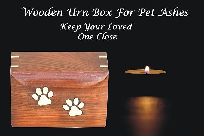 Paw Print Pet Memorial Keepsake Cremation Urns for Ashes Pet Urn Wood Keepsake Box Urns for Cat Dogs Ashes | Cat Memorials