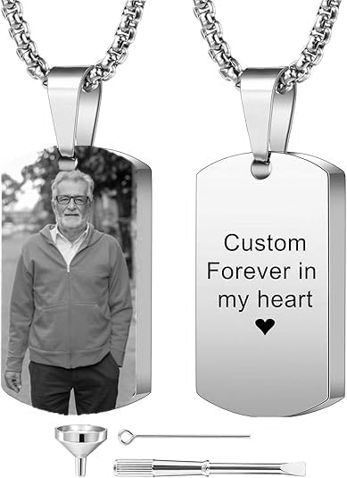 Personalized Ashes Necklace for Men Women Pet Custom Photo Text Urn Necklace Customized Engraving Holder Memorial Cremation Jewelry Keepsake Memorial Gifts