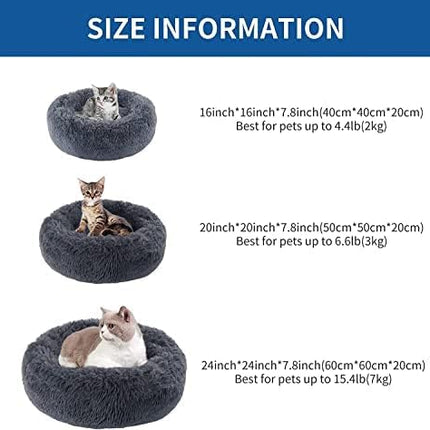 Cat Beds for Indoor Cats - Small Dog Bed Washable 24 inches, Anti Anxiety Round Fluffy Plush Faux Fur Pet Bed, Thick Bottom (Dark Grey, Large 24" L x 24" W)