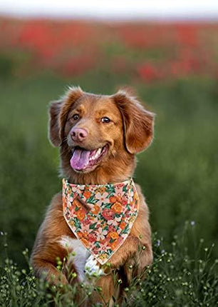 Lionheart glory Plaid Dog Bandana 1 Pack Washable Soft Cotton Flower Print Bibs Scarf, Adjustable Kerchief Square Dog Bandanas for Large Dogs