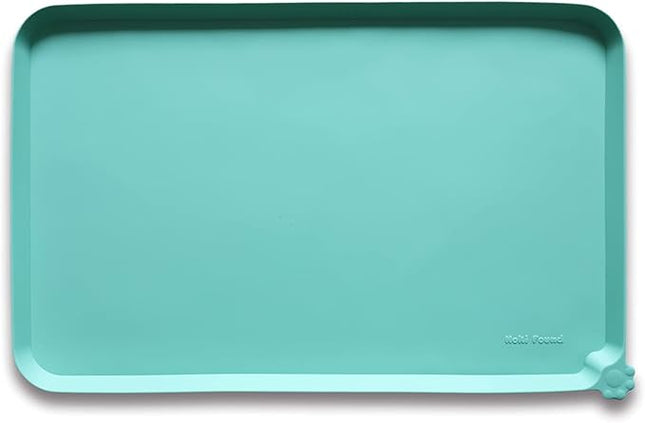 Hoki Found L Silicone Non Slip Pet Food Mats - Cat & Dog Bowl Placemats - Waterproof Feeding Mats for Carpet - Cool Mint