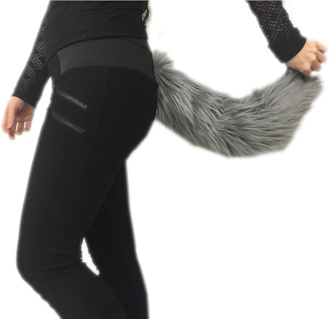 Long Faux Fur Animal Luxury Tail, Cosplay, Anime Lover, Costume Dress Up Pet Play Furry Super Soft Accessory (Silver Gray, 20")