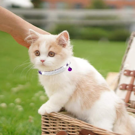 EXPAWLORER Soft Velvet Safe Cat Collars for Girl Cats -2 Pack Rhinestones Bling Diamante Adjustable Collars Breakaway- Chirstmas Cat Clollar Gifts with Bells for Boy Cats Kitty and Small Dogs