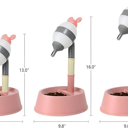 NACOCO Pet Standing Water Dispenser - Cat Dog Standing Bowl with Detachable Pole Automatically Feeding Water Height Adjustable(Grey-Pink Ear)