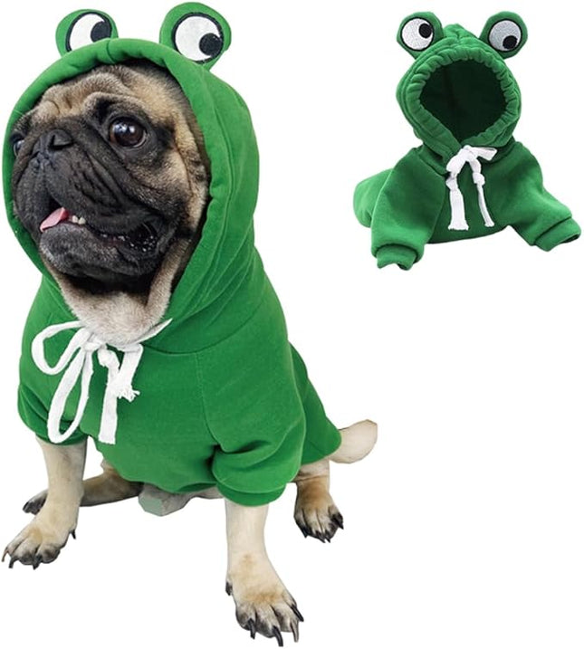 Happy Dog Hoodies - Funny Dog Clothes, Hooded Puppy Sweatshirt Coat, Winter Cat Outfit, Halloween Frog Costume for Kitten, Chihuahua, Pomeranian Yorkie (Green, Small)