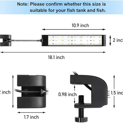 Aquarium Light Small LED Clip Light for Fish Tank 10W, 1 Yr Warranty