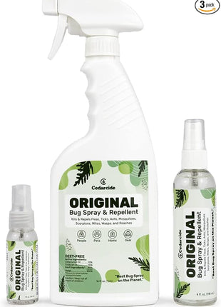 Cedarcide Original Bug Spray | Repel & Kill Fleas, Ticks, Mosquitoes, Mites, Ants & Chiggers | for use on People, Pets & Home | Natural Cedar Oil | Eco-Friendly | Small Size Kit