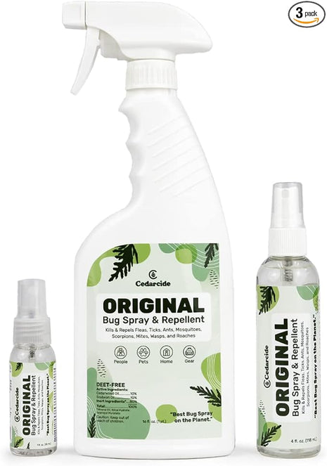 Cedarcide Original Bug Spray | Repel & Kill Fleas, Ticks, Mosquitoes, Mites, Ants & Chiggers | for use on People, Pets & Home | Natural Cedar Oil | Eco-Friendly | Small Size Kit
