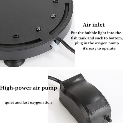 4.92 inch 12 LEDs Fish Tank Light, Bubbler Stone, LED Aquarium Lights, Air Stone Disk, Submersible Fish Tank Aquarium Decorations Accessories, Underwater Round Small Bubbles Lamp for air Pump