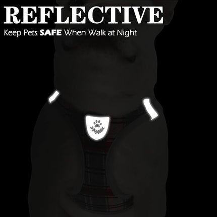 EXPAWLORER Classic Plaid Puppy Harness - Small Dog Harness and Leash Set - Dog Collar and Leash Set with AirTag Holder, Soft Padded Step in Dog Vest Harness No Pull Reflective for Outdoor, Grey XXS