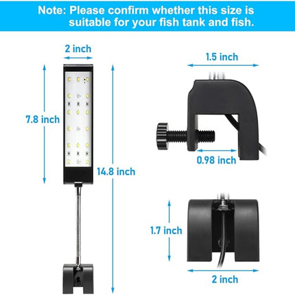 Aquarium Light Small LED Clip Light for Fish Tank 7W with Timer&Dimmer, 1 Yr Warranty