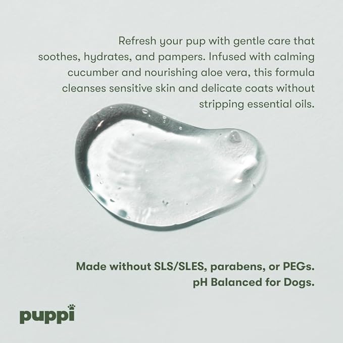 PUPPI Gentle Dog Shampoo Mini (Amberis) | 3.1 fl oz. / 92 ml | Enriched with Aloe Vera and Cucumber Extract | Hypoallergenic Dog Shampoo Sensitive Skin | Travel Size Shampoo