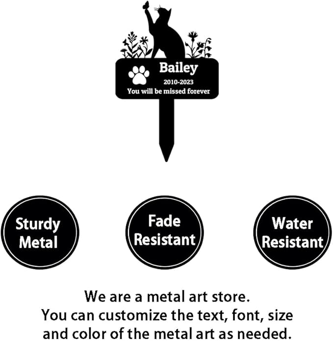 Personalized Metal Pet Memorial Garden Stake Cat Grave Marker, Custom Flowers Cat Memorial Grave Marker, Customized Memorial Stake Cat Garden Statue Pet Burial Marker Headstone for Cats
