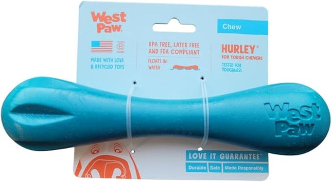 WEST PAW Hurley Dog Bone Chew Toy for Tough Chewers- Safe and Durable Fetch and Chew Toy for Dogs- Dishwasher Safe, Lightweight, Floatable, Made in USA - for Small Dogs - River Blue, Large