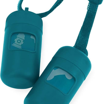 Best Pet Supplies Dog Poop Bag Holder Leash Attachment with 30 Bags, Reusable Dispenser for Travel, Walking, Park, and Outdoor Use, Durable with Clip-On - Turquoise, Pack of 2
