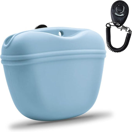 AUDWUD Silicone Dog Treat Pouch,With Dog Training Clicker,Clip on Portable Training Container,Convenient Magnetic Buckle Closing and Upgraded Waist Clip for Enhanced Stability