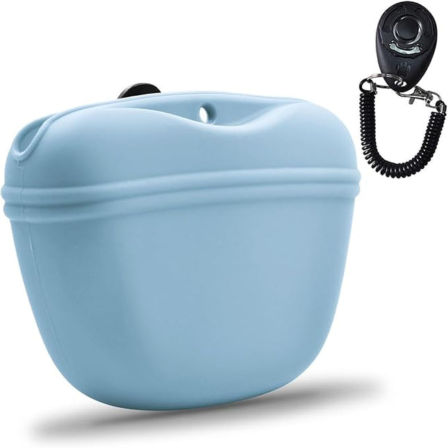 AUDWUD Silicone Dog Treat Pouch,With Dog Training Clicker,Clip on Portable Training Container,Convenient Magnetic Buckle Closing and Upgraded Waist Clip for Enhanced Stability