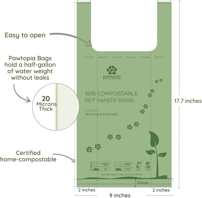 Pet Waste Bag Duo - 120 Standard Sized-Dog Poop Bags (8 rolls) + 100 Extra Large Cat Litter Bag with Handles (1 single roll), Vegetable Starches, Tuv Austria, Leak-Proof, Yard Pickup