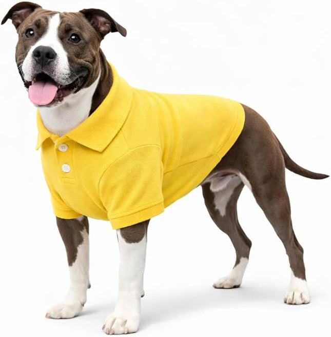lovelonglong Basic Dog Polo Shirts Premium Cotton, Polo T-Shirts for Large Medium Small Dogs with a Two-Button Collar Blank Color Yellow L