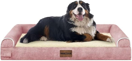 Large Dog Bed Orthopedic Washable: Jumbo Dog Bed Bolster Extra Large Dogs Egg Crate Foam Sofa Couch Waterproof Removable Cover - Pink