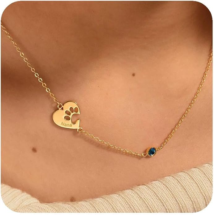 Customized Paw Print Necklace Personalized Pet Name Necklace Custom Engraved Dog Cat Paw Pendant Necklace Pet Memorial Gift for Pet Lovers