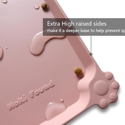 Hoki Found L Silicone Non Slip Pet Food Mats - Placemat for Dog Cat - Waterproof Dog Cat Food Mats - Carpet Friendly - Neutral Pink