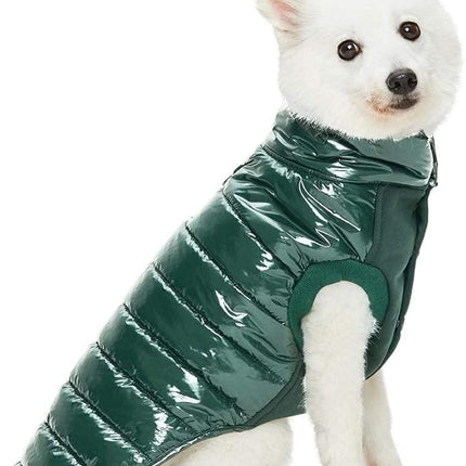 Blueberry Pet Cozy & Comfy Windproof Lightweight Quilted Fall Winter Glossy Dog Puffer Jacket in Hunter Green, Back Length 18.5", Size 18, Warm Coat for Large Dogs