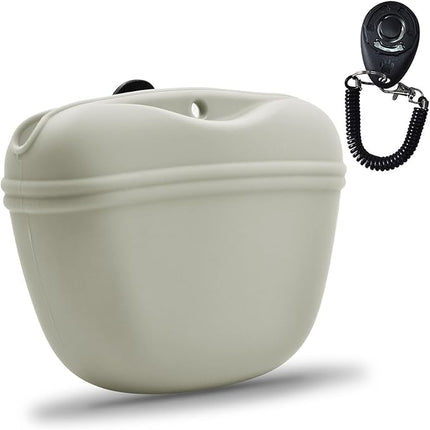 AUDWUD Silicone Dog Treat Pouch,With Dog Training Clicker,Clip on Portable Training Container,Convenient Magnetic Buckle Closing and Upgraded Waist Clip for Enhanced Stability