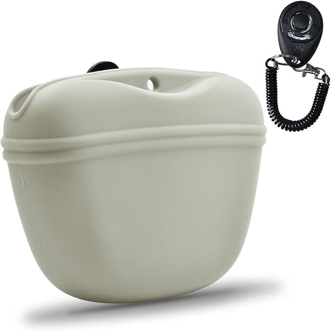 AUDWUD Silicone Dog Treat Pouch,With Dog Training Clicker,Clip on Portable Training Container,Convenient Magnetic Buckle Closing and Upgraded Waist Clip for Enhanced Stability