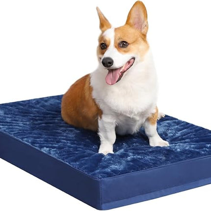 KSIIA Orthopedic Dog Crate Bed Waterproof Dog beds for Medium Dogs Deluxe Plush Washable Pet Mat with Egg Crate Foam & Removable Cover, 29 x 18 Inch, Blue