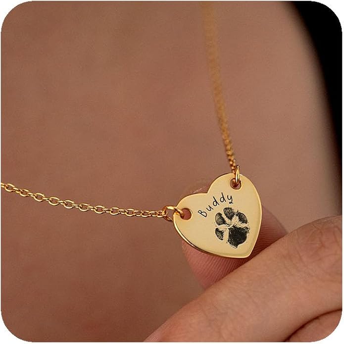Customized Paw Print Necklace Personalized Pet Name Necklace Custom Engraved Dog Cat Paw Pendant Necklace Pet Memorial Gift for Pet Lovers