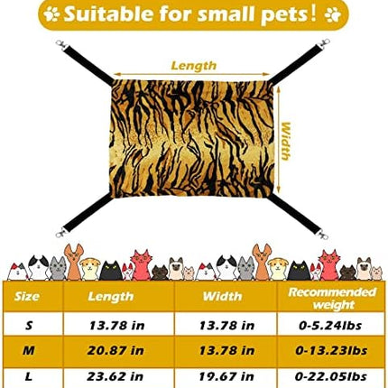 Jetec 2 Pieces Reversible Cat Hanging Hammock Soft Breathable Pet Cage Hammock with Adjustable Straps and Metal Hooks Double Sided Hanging Bed for Small Dogs Rabbits(Zebra, Tiger Stripes,L)