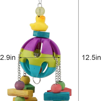 Hypeety Pet Parrot Toy Plastic Colorful Birds Ball with 1 Bell for Budgie African Grey Cockatoo Cockatiel Sun Conures 1 Ball with Wooden Blocks