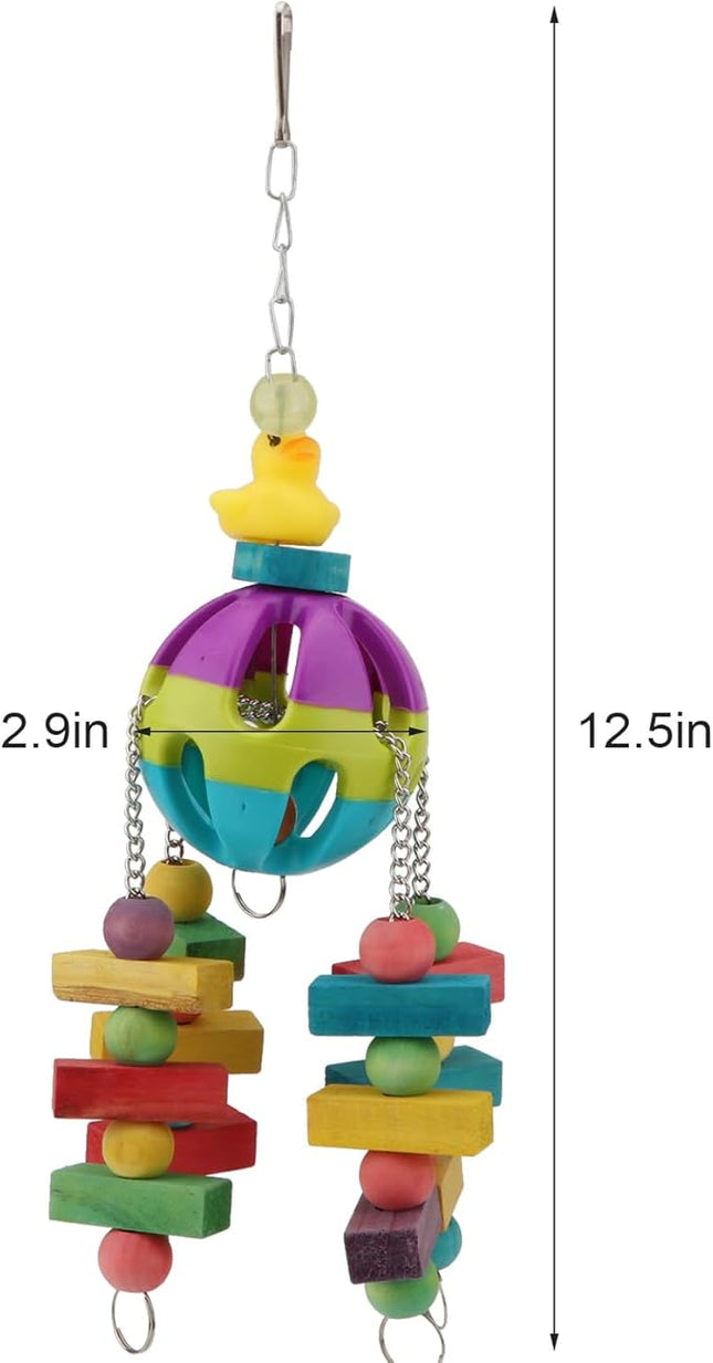 Hypeety Pet Parrot Toy Plastic Colorful Birds Ball with 1 Bell for Budgie African Grey Cockatoo Cockatiel Sun Conures 1 Ball with Wooden Blocks