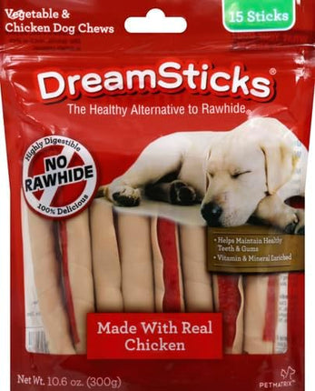 DreamBone DreamSticks With Real Chicken Chews For Dogs, 15 Count, These Easy-to-Digest Rawhide-Free Chews are a Dog’s Favorite Distraction