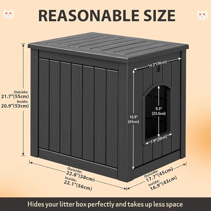 LHBcraft Outdoor Cat House Weatherproof Insulated for Winter Outside, Feral Cat Houses for Outdoor Indoor Cats Shelter, Durable Resin Shelter for Garden, Patio, Easy to Assemble Black