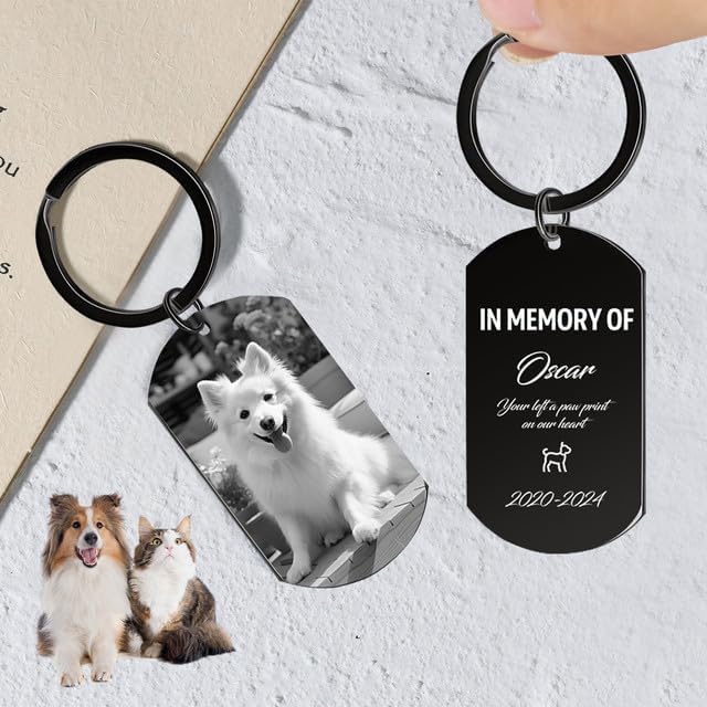 Personalized Dog Keychain Memorial Gifts for loss of dog - Custom Pet Photo Keychain in Memory of Dogs & Cats, Sympathy Gift For Pet Passed Away