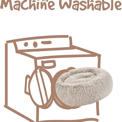 Friends Forever Donut Dog Bed Faux Fur Fluffy Calming Sofa For Large Dogs, Soft & Plush Anti Anxiety Pet Couch For Dogs, Machine Washable Coco Pet Bed with Non-Slip Bottom, 36"x36"x8" Tan