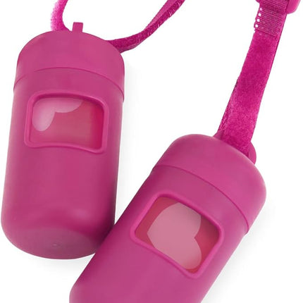 Best Pet Supplies Dog Poop Bag Holder Leash Attachment with 30 Bags, Reusable Dispenser for Travel, Walking, Park, and Outdoor Use, Durable with Clip-On - Fuchsia, Pack of 2