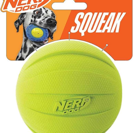 Nerf Dog Rubber Ball Dog Toy with Squeaker, Lightweight, Durable and Water Resistant, 4 Inch Diameter for Medium/Large Breeds, Single Unit, Green