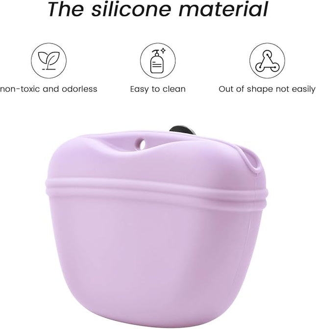 AUDWUD Silicone Dog Treat Pouch,With Dog Training Clicker,Clip on Portable Training Container,Convenient Magnetic Buckle Closing and Upgraded Waist Clip for Enhanced Stability