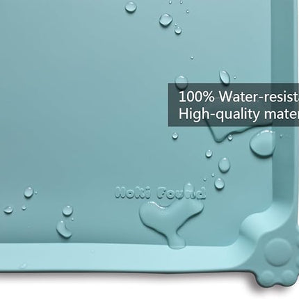 Hoki Found Silicone Non Slip Pet Food Mats - Dog Cat Bowl Placemats - Waterproof for Carpet - Light Turquoise