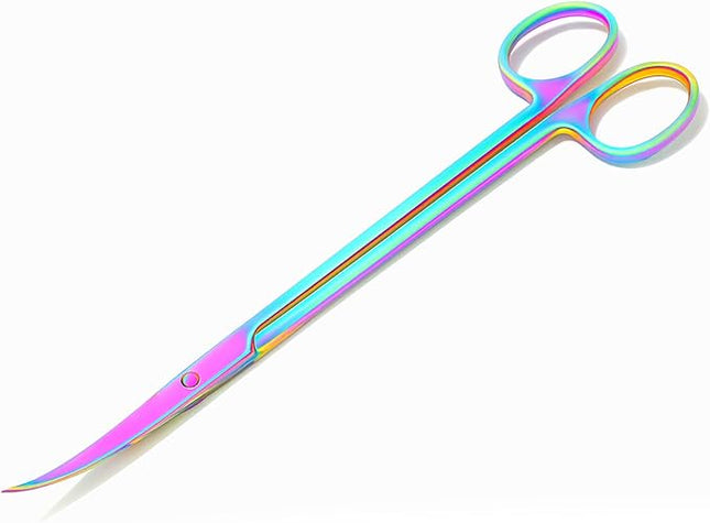 Mandala Crafts 12 Inches Rainbow Stainless Steel Curved Aquarium Scissors for Trimming Aquatic Plants – Bent Aquascape Scissors for Fish Tanks, Hospital Tanks, Goldfish Bowls, and Terrariums
