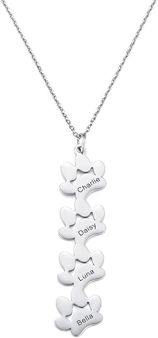 MeMeDIY Personalized Paw Print Necklace for Women Engraved Name Dog Paw Necklace Stainless Steel/925 Sterling Silver Paw Necklace Pet Memorial Necklace 1-4 Cat Paw Print Necklace