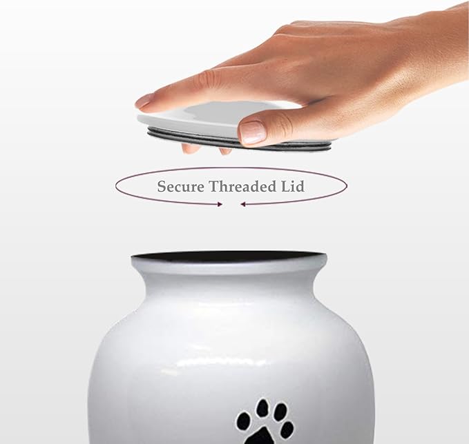 Trupoint Memorials Large Pet Urn for Dogs and Cats Ashes, Paws Print White Cremation Urns for Pets up to 122 lbs