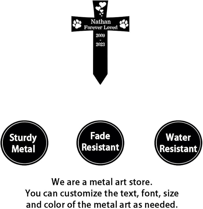 Custom Cat Dog Memorial Cross Stake Metal Sign Pet Memorial Grave Marker, Personalized Dog Cat Name Yard Stake Garden Decor Remembrance Stake, Customized Pet Memorial Plaque Sympathy Gift