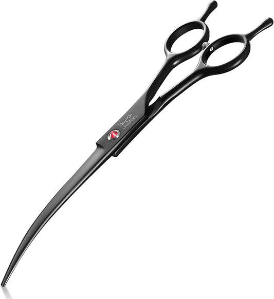 JASON 7.5" Dog Grooming Scissor - Professional Down-curved Shear with Ergonomic Handle Japanese Stainless Steel Hair Scissor for Dogs, Cats and Other Pets, Sharp (Down-curved, Black)